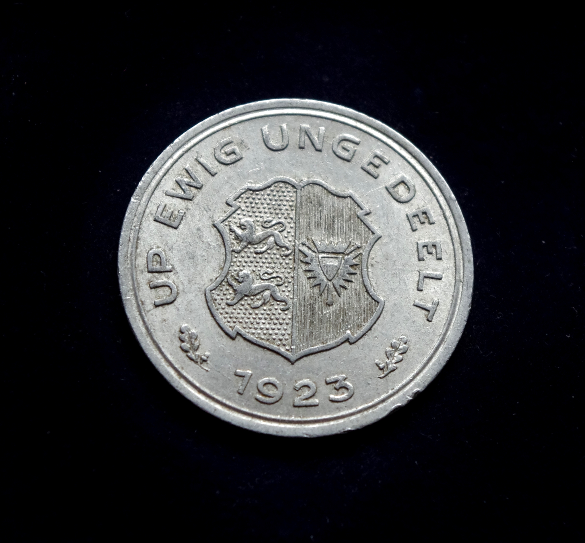 Vokietijos Šlėzvigo - Holšteino provincijos 10/100 markės notgeldo moneta