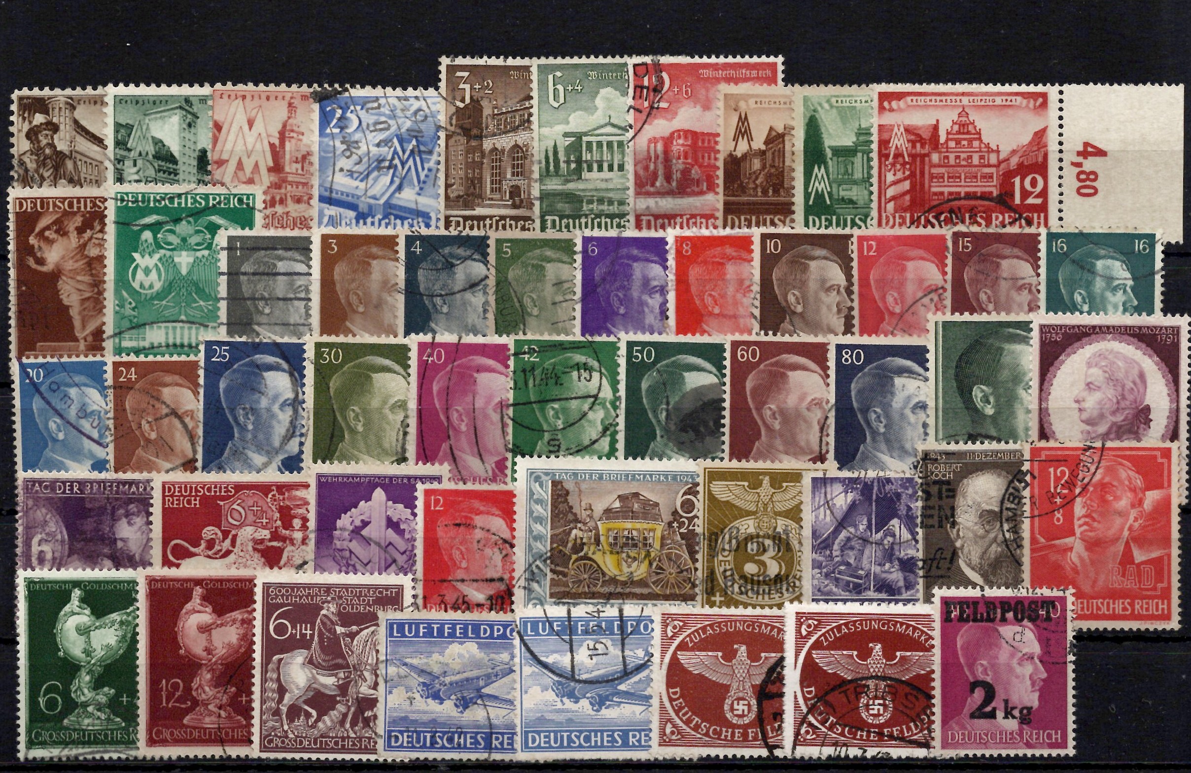 50 vnt. skirtingų Vokietijos Reicho 1940-1945 m. pašto ženklų
