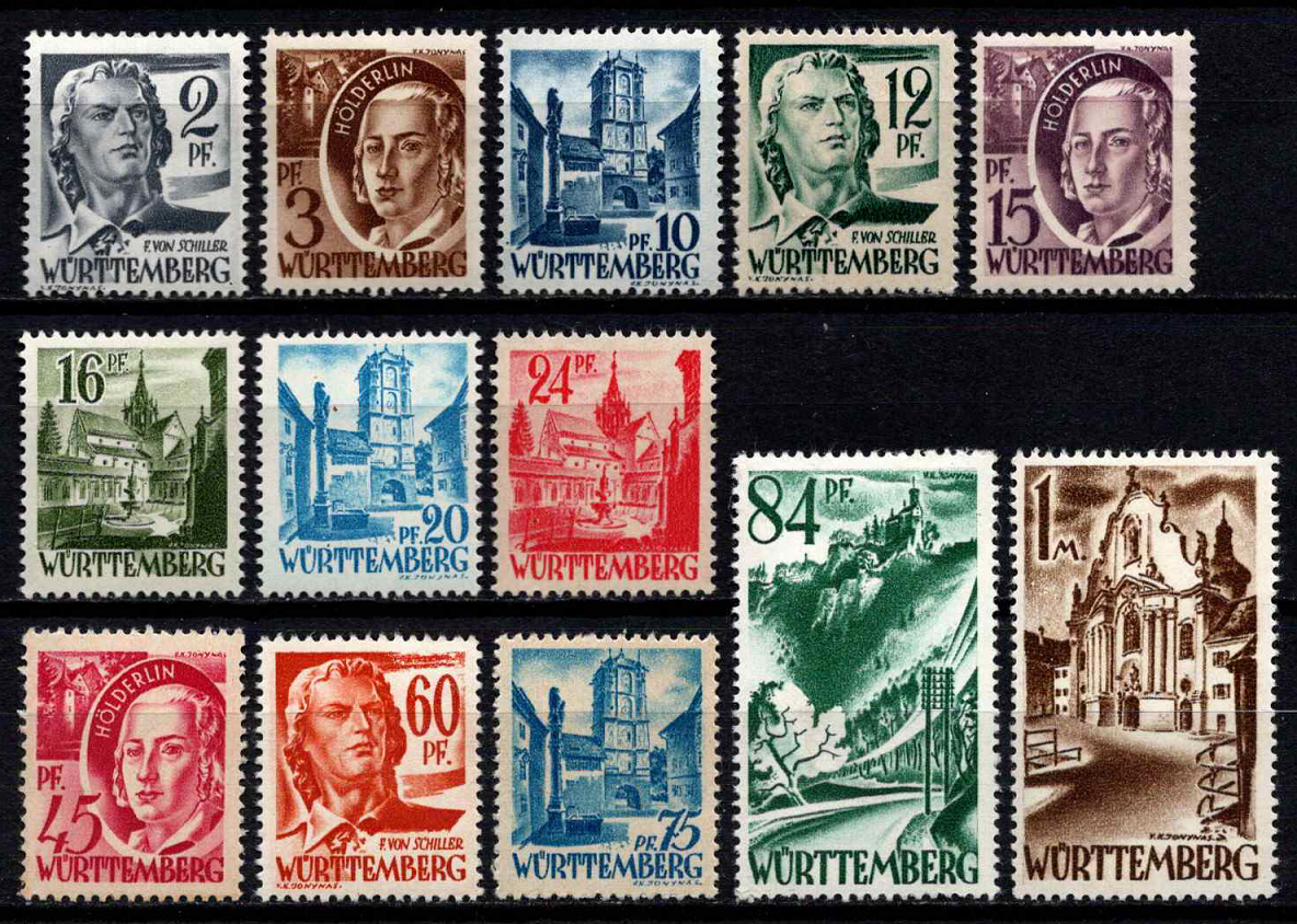 Pokario Vokietija, Prancūzų zona, Viurtembergo-Hohencolerno žemės, pilna serija, MiNr 1-13 MNH**