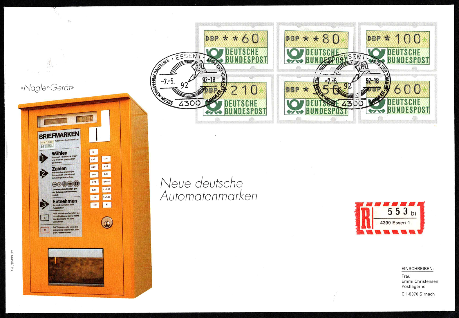 Vokietija, pirmos dienos vokas su pašto automatų (ATM) ženklais, Used (O)