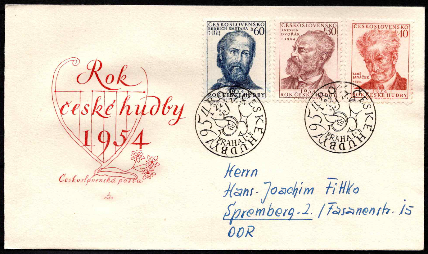 Čekoslovakija, 1954 m. pirmos dienos vokas su MiNr 864-866