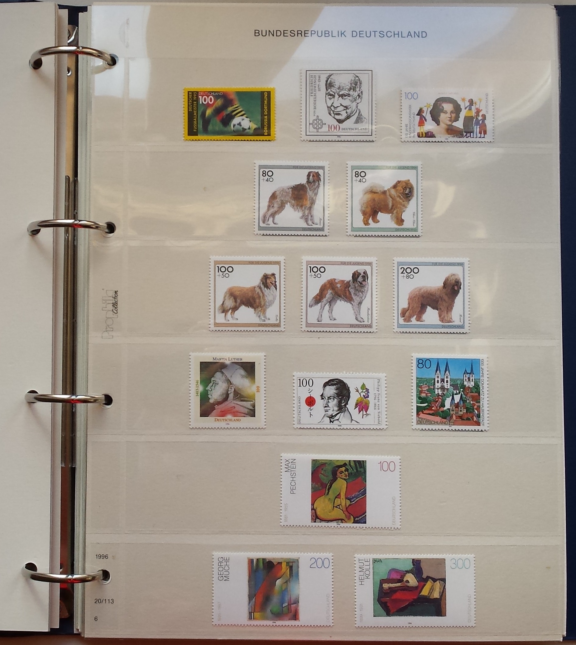 Vokietijos (VFR) 1995-1999 metų pašto ženklų kolekcija Prophila albume MNH** Vokietijos (VFR) 1995-1999 metų pašto ženklų kolekcija Prophila albume MNH**