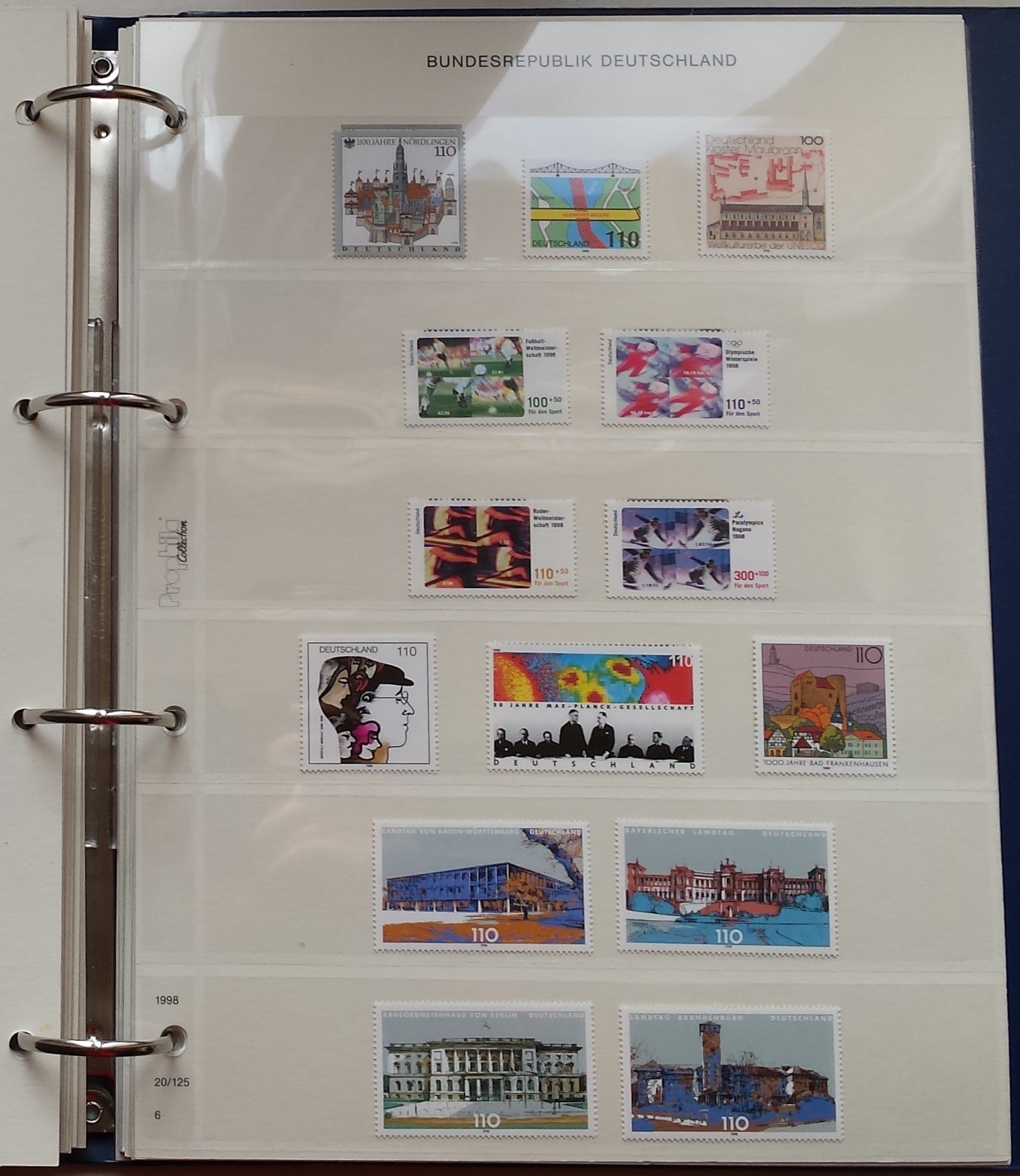 Vokietijos (VFR) 1995-1999 metų pašto ženklų kolekcija Prophila albume MNH** Vokietijos (VFR) 1995-1999 metų pašto ženklų kolekcija Prophila albume MNH**