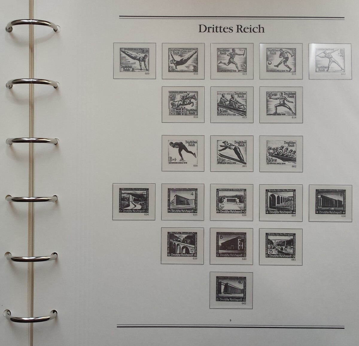 Vokietijos Reicho 1933-1945 m. pašto ženklų kolekcija specializuotame BOREK albume