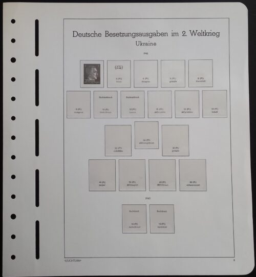 Albumo lapai LEUCHTTURM Vokietijos okupuotų teritorijų 1939-1945 m. pašto ženklams