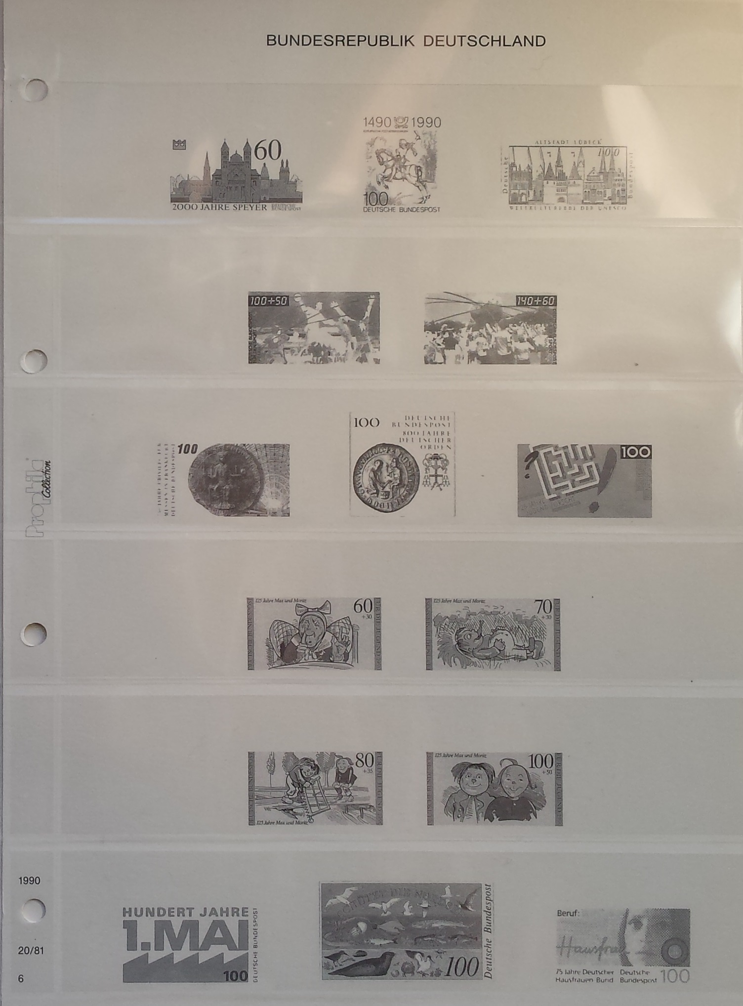 Vokietijos Federacinė Respublika (VFR), iliustruoti albumo lapai Prophila Vokietijos Federacinė Respublika (VFR), iliustruoti albumo lapai Prophila