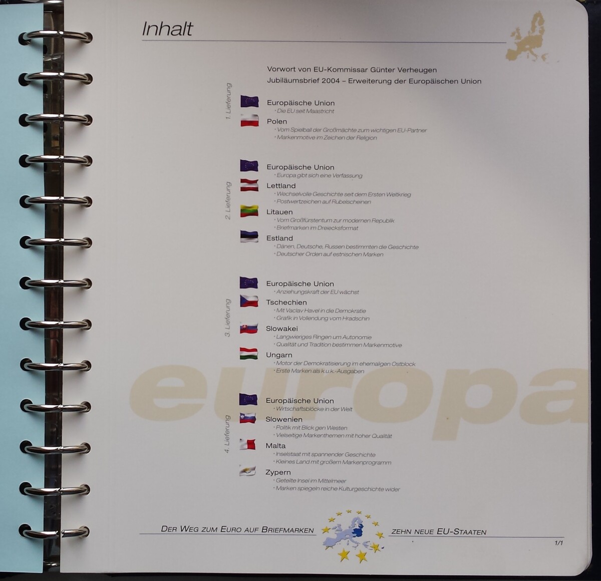Teminė kolekcija "Euro kelias pašto ženkluose" (tame tarpe ir Lietuvos)
