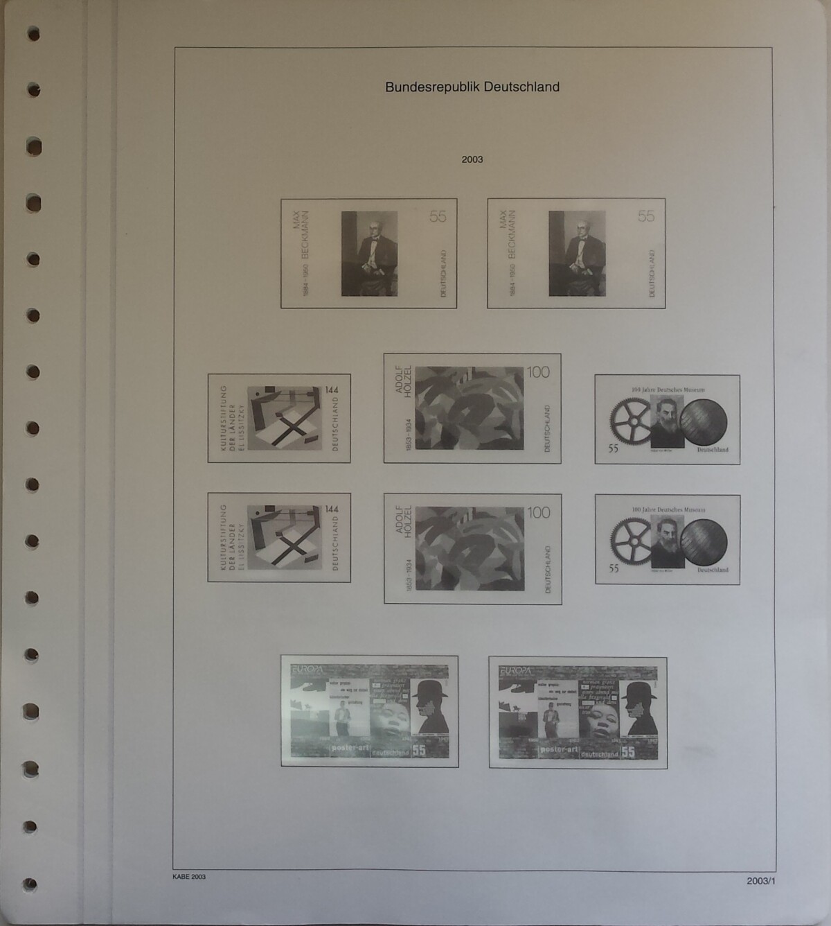 Vokietijos Federacinė Respublika (VFR), 2003 m. iliustruoti albumo lapai KABE
