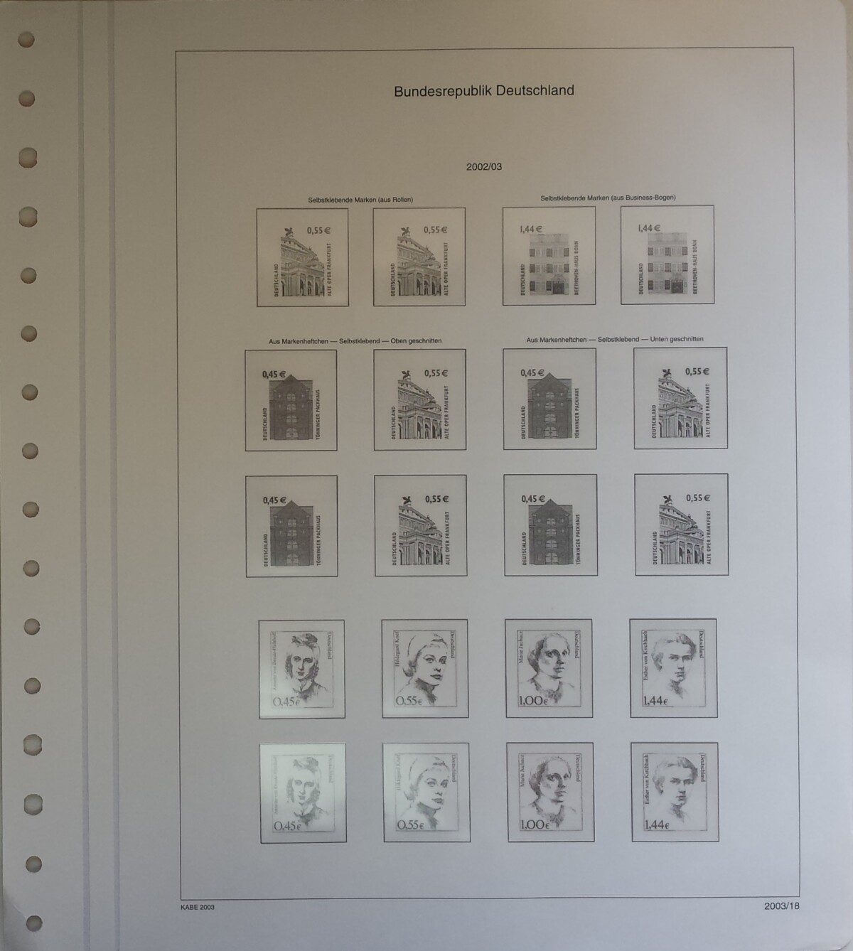 Vokietijos Federacinė Respublika (VFR), 2003 m. iliustruoti albumo lapai KABE