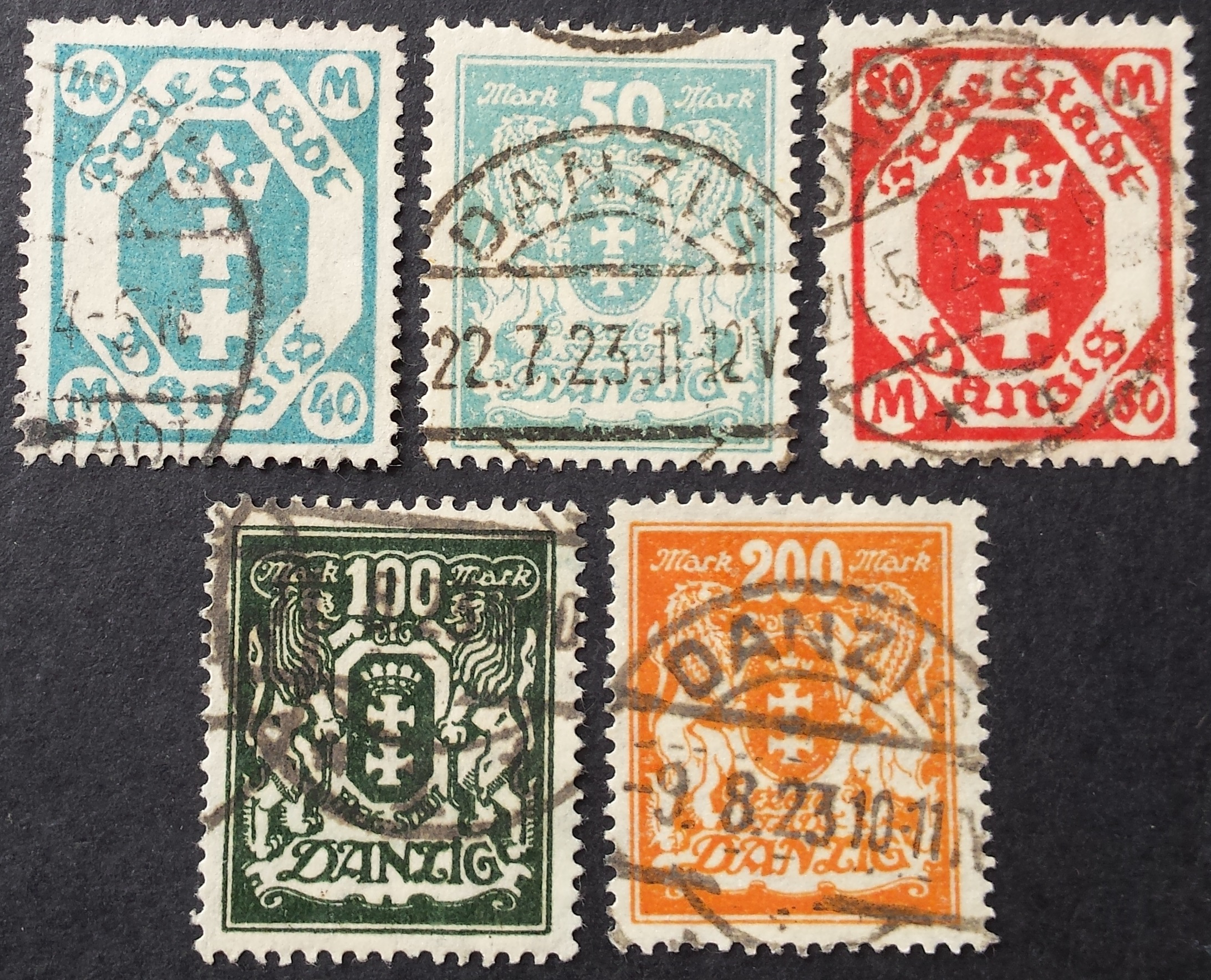 Laisvasis miestas Danzigas, pilna serija MiNr 138-142 Used (O)