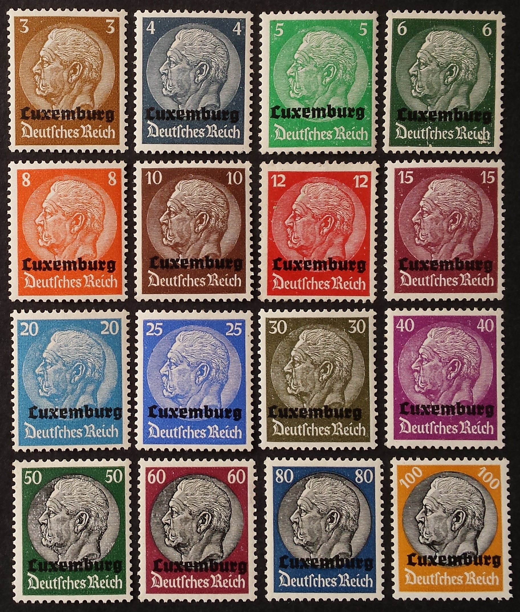 Vokietijos Reichas, Liuksemburgo okupacija, pilna serija MiNr 1-16 MLH*