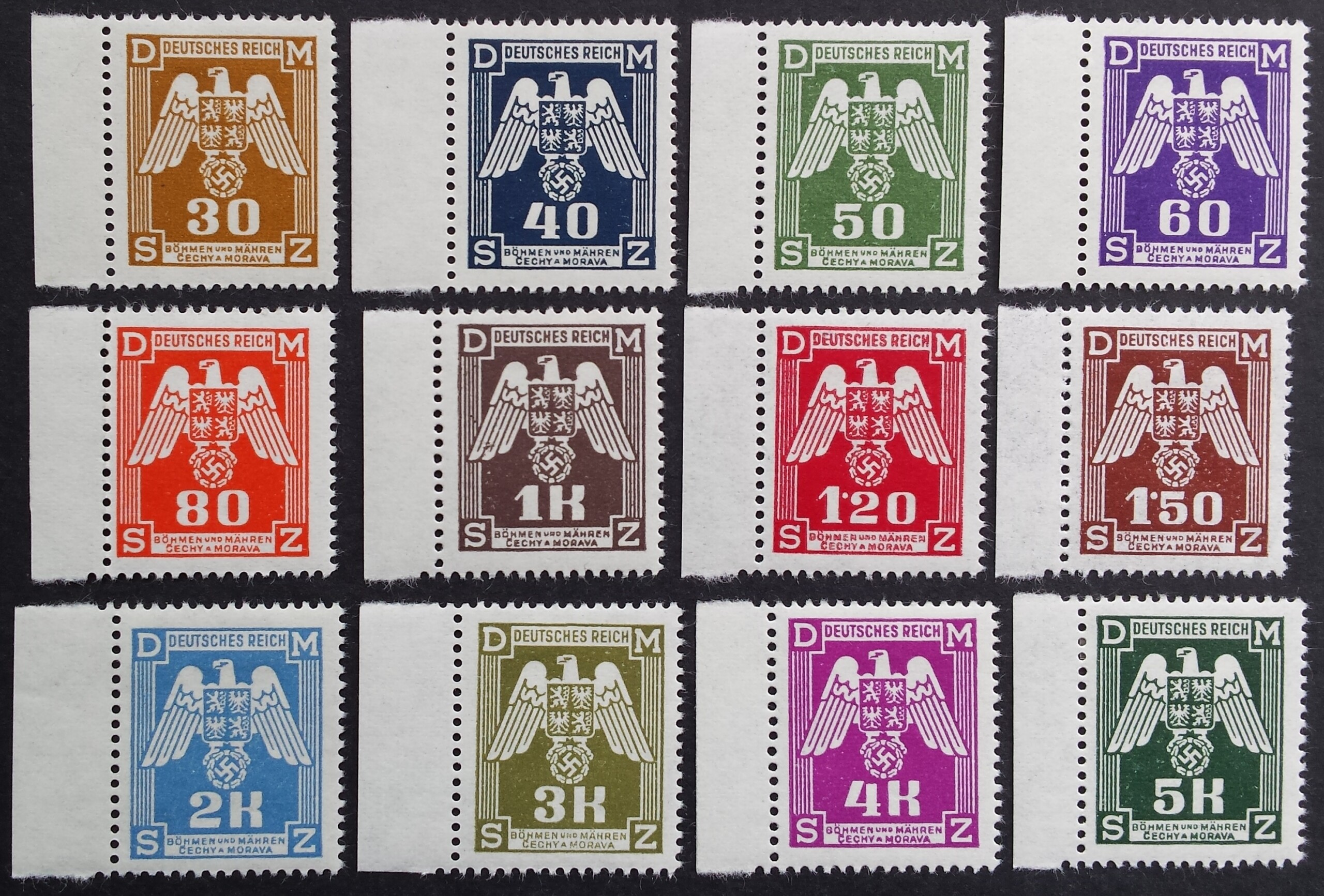 Vokietijos Reichas, Čekijos okupacija, tarnybiniai pilna serija, MiNr 13-24 MH*