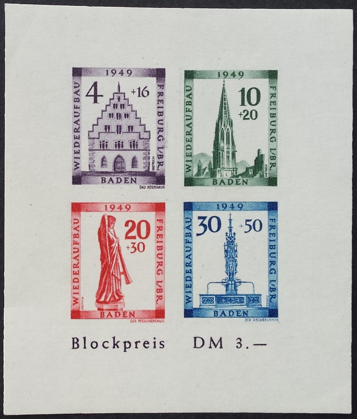 Pokario Vokietija, Prancūzų zona, Badeno žemės, blokas Nr. 1B, MiNr 38-41 MNH**