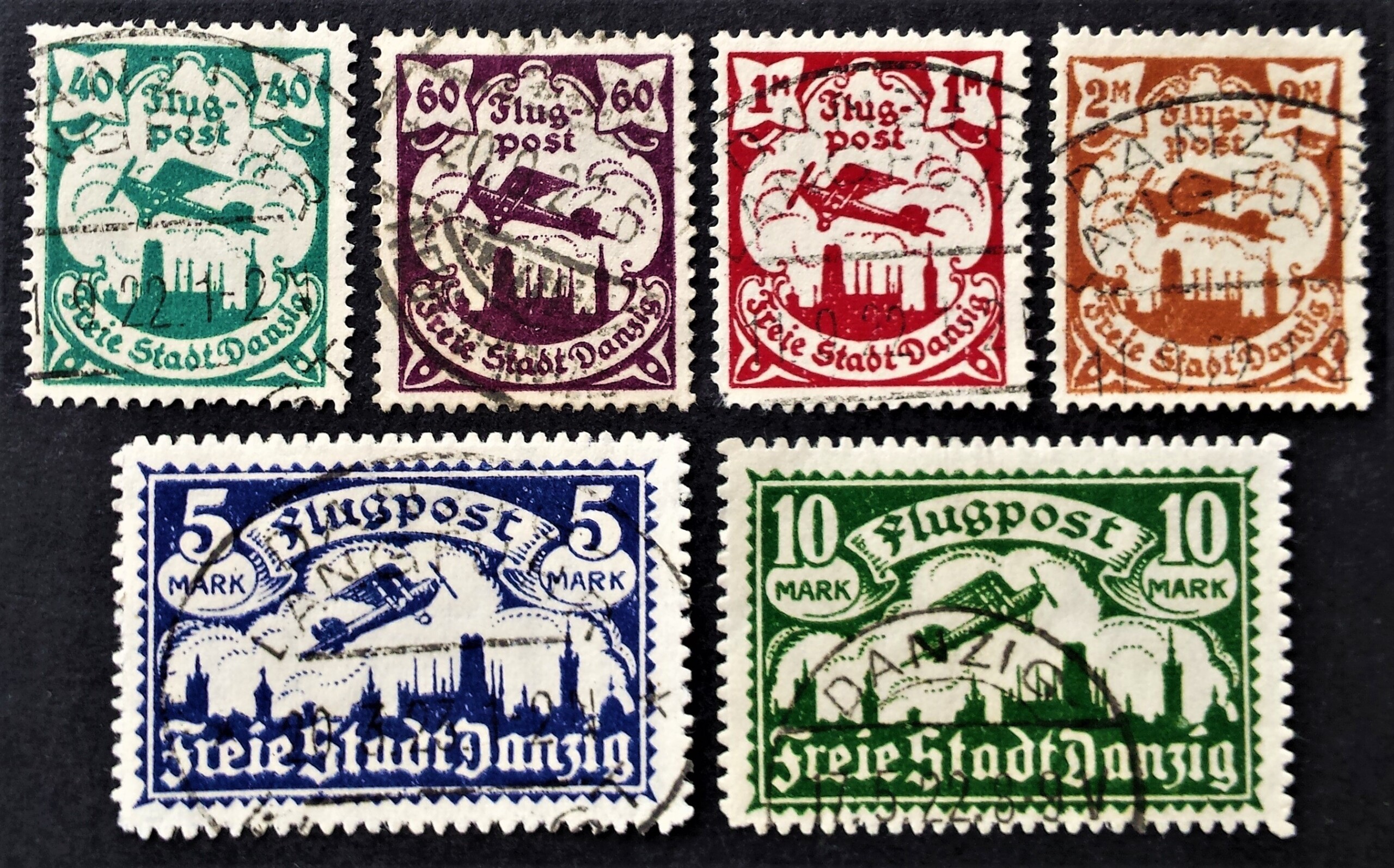 Laisvasis miestas Danzigas, pilna serija, oro paštas (II), MiNr 66-71 Used (O)