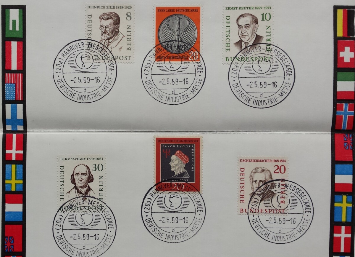 Vokietija, proginė kortelė su Vakarų Berlyno+VFR ženklais MiNr 164-165, 167, 170+289, 291, 301, 307 Used (O)