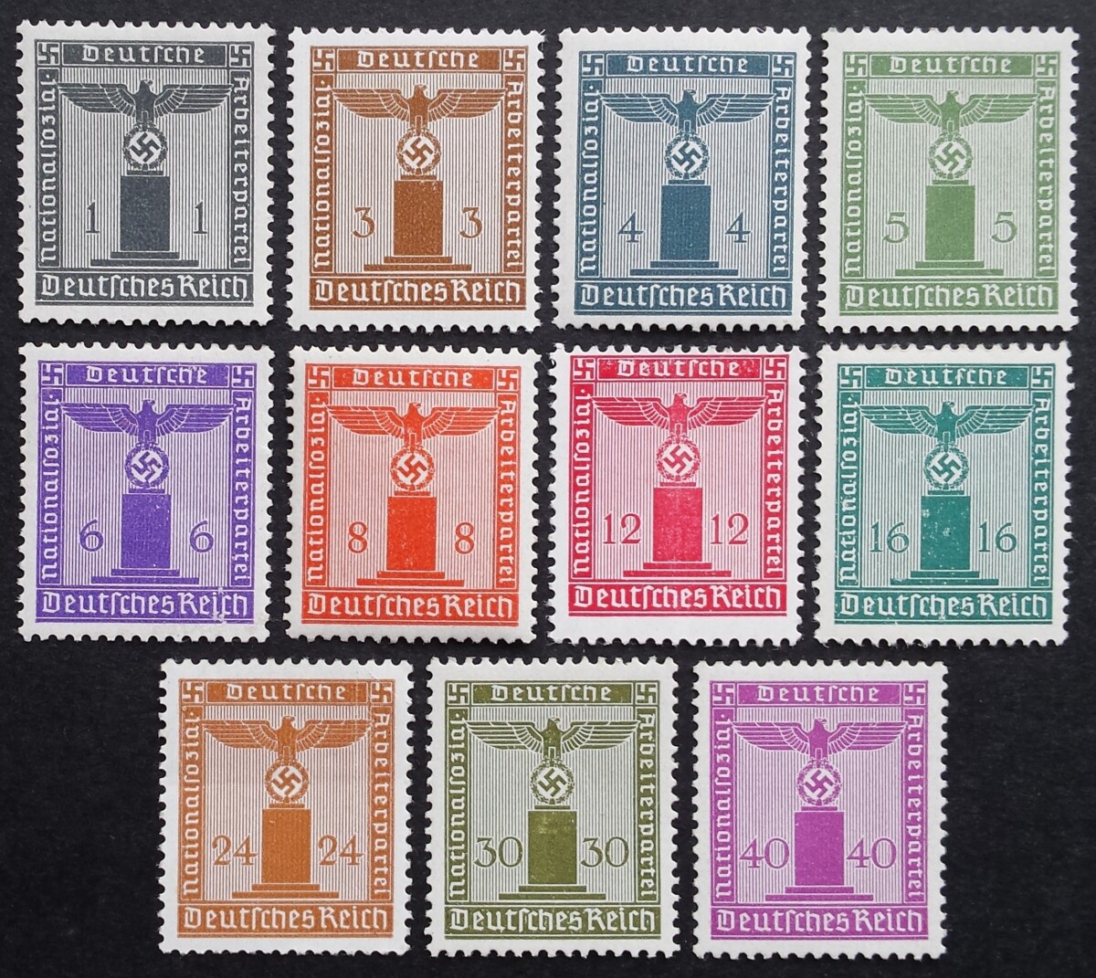 Vokietijos Reichas, tarnybiniai, pilna serija, MiNr 155-165 MLH*