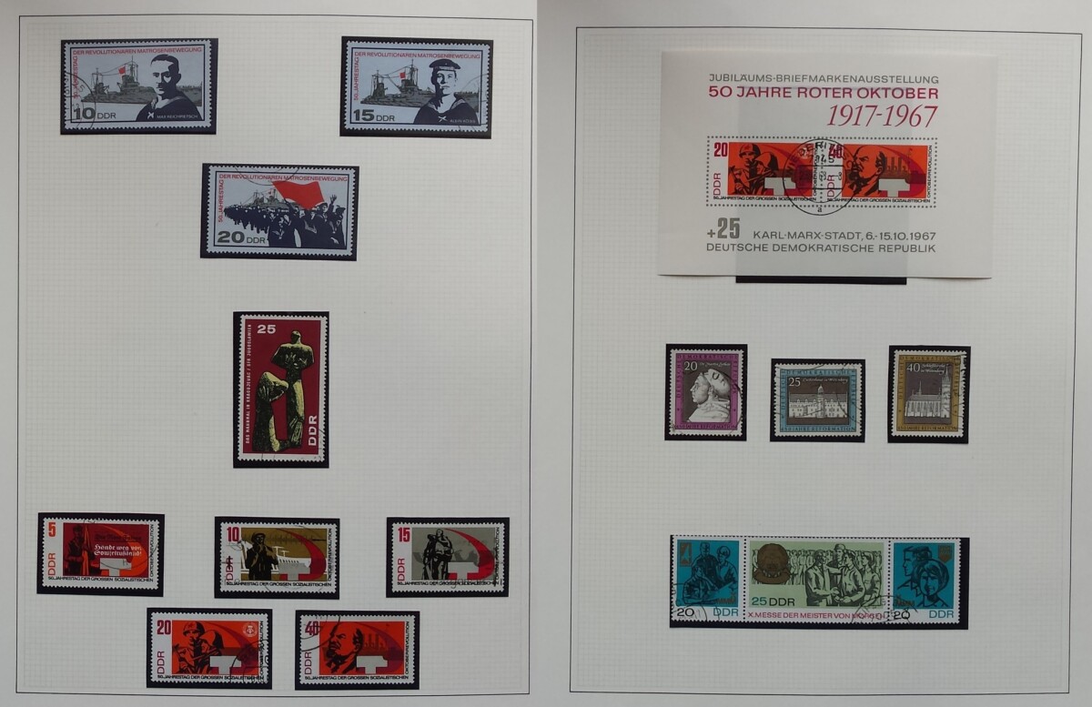Vokietijos Demokratinės Respublikos (VDR) 1967-1976 metų pašto ženklų kolekcija SAFE albume, Used (O)