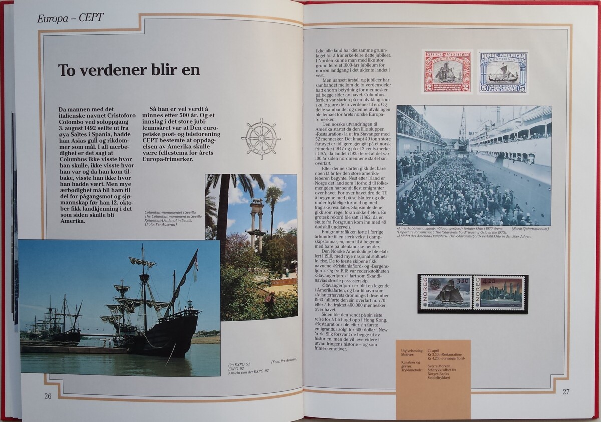 Norvegija, 1992 m. pašto ženklų kolekcija (MiNr 1084-1113)