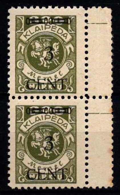Klaipėda (Memel), vertikali pora su krašteliais MiNr 179I MNH**