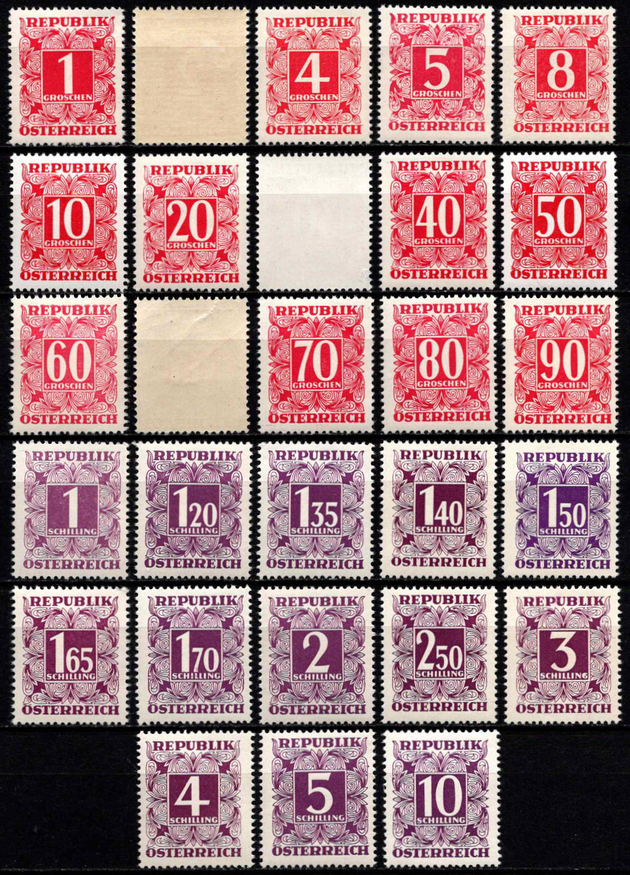 Austrija, pilna specialaus pristatymo ženklų serija, MiNr 232-259 MNH**/MLH*