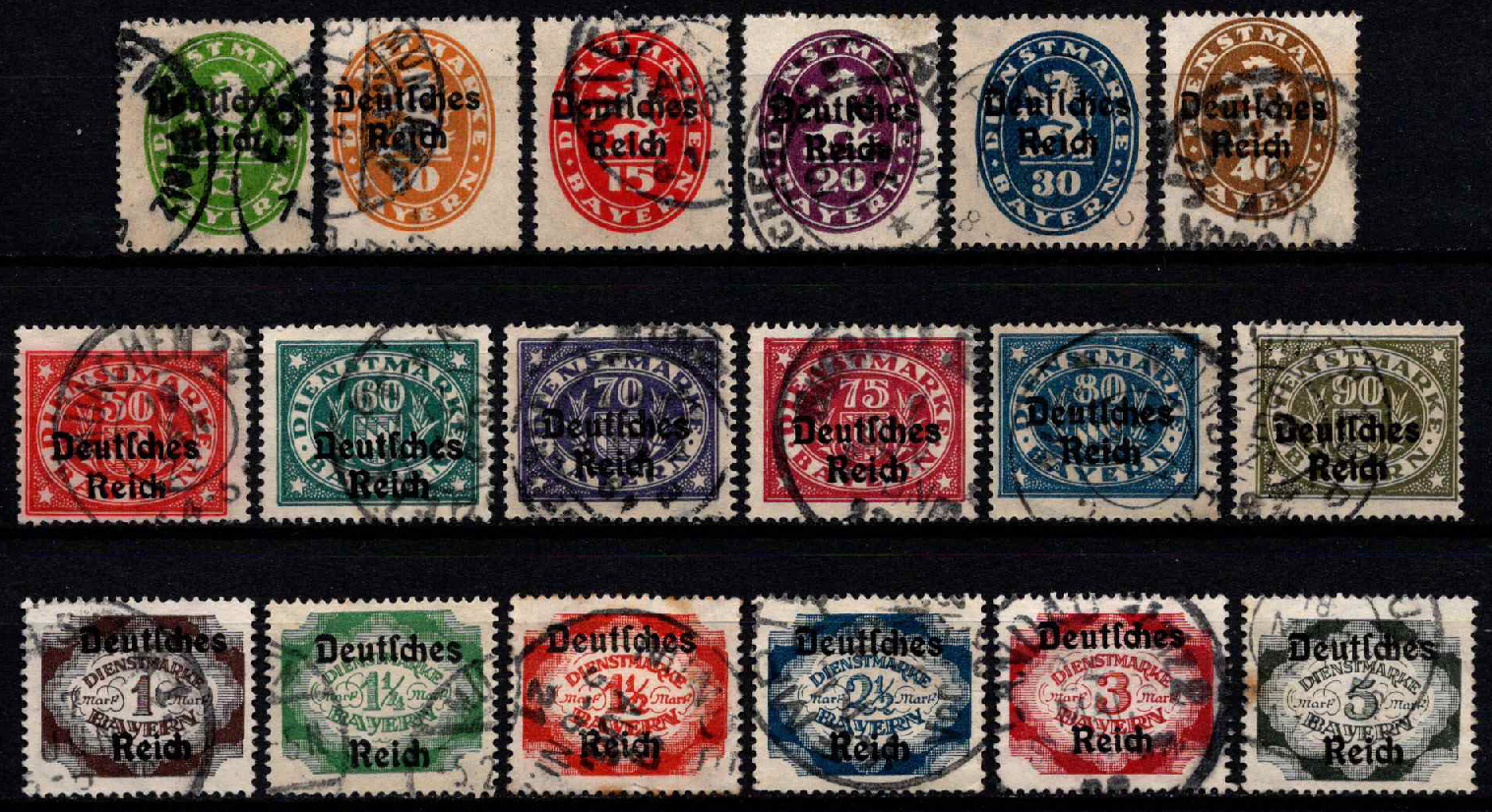 Vokietijos Reichas, tarnybiniai, pilna serija, MiNr 34-51 Used (O)