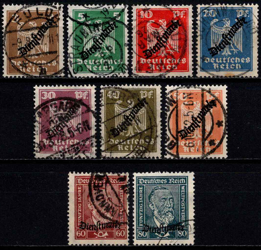 Vokietijos Reichas, tarnybiniai, pilna serija, MiNr 105-113 Used (O)