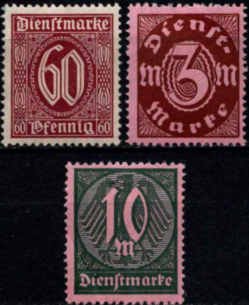 Vokietijos Reichas, tarnybiniai, pilna serija, MiNr 66-68 MLH*/MH*