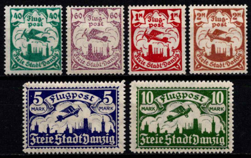 Laisvasis miestas Danzigas, pilna oro pašto serija (II), MiNr 66-71 MNH**/MLH*/MH*