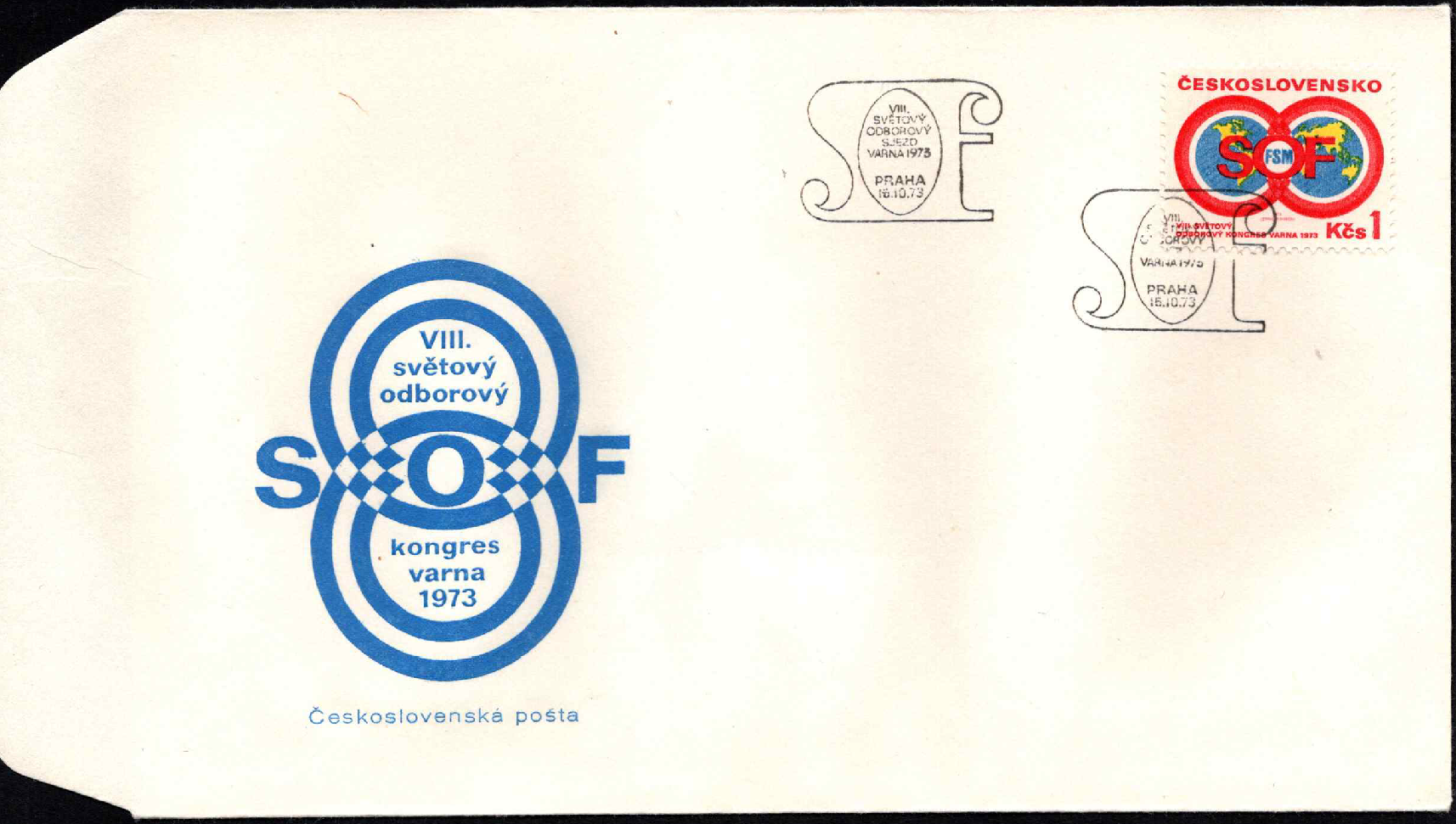 Čekoslovakija, 1973 m. pirmos dienos vokas su MiNr 2165