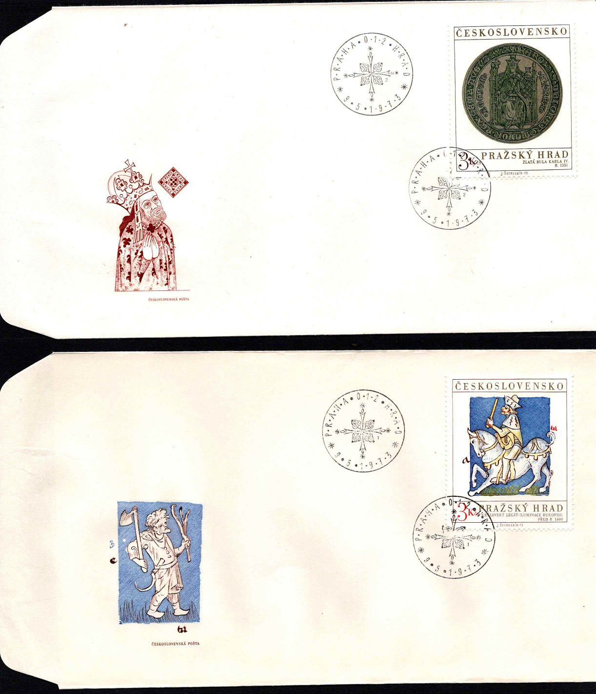 Čekoslovakija, du 1973 m. pirmos dienos vokai su MiNr 2141-2142