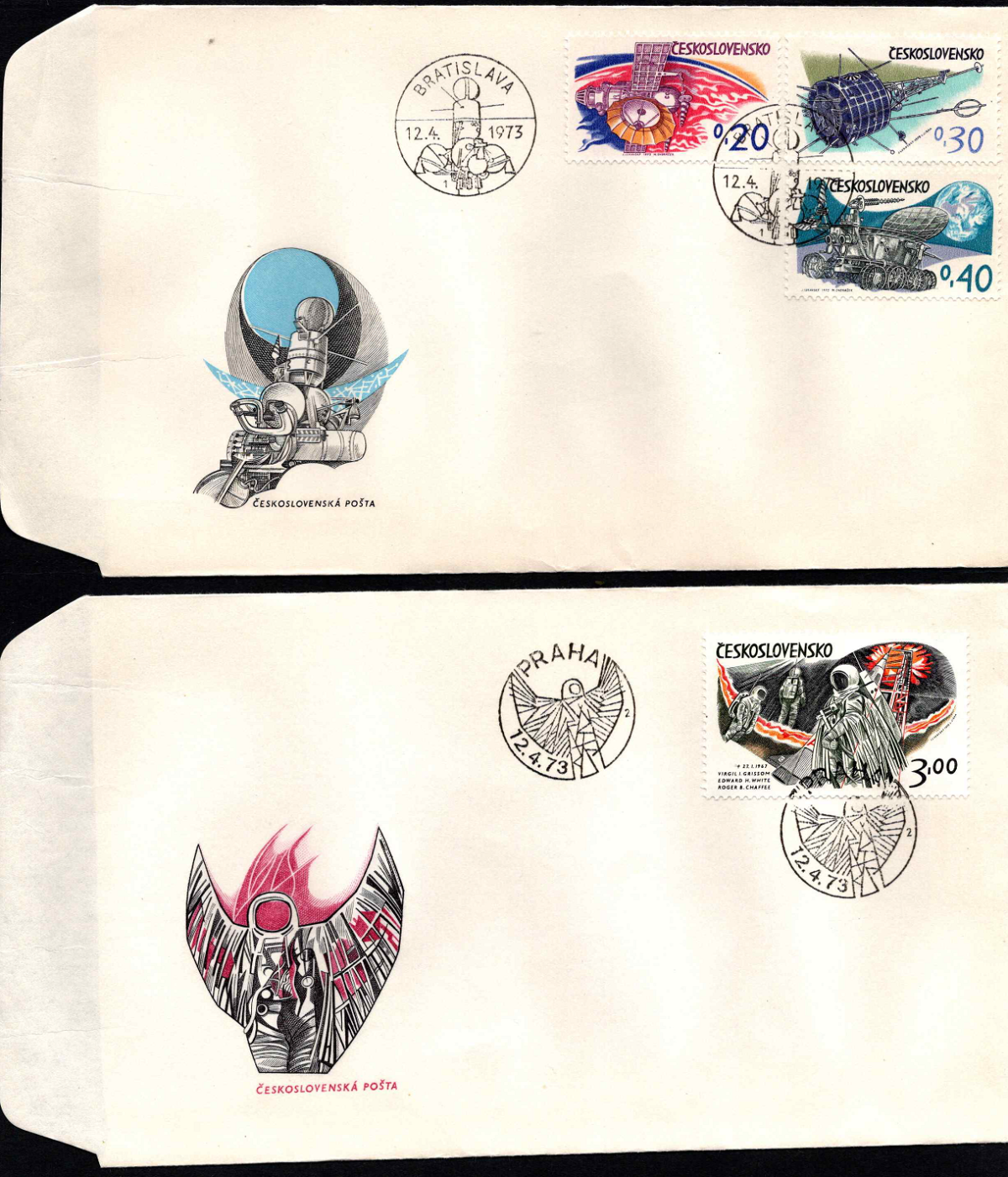 Čekoslovakija, keturi 1973 m. pirmos dienos vokai su MiNr 2132-2137