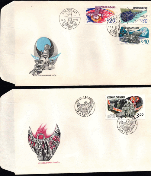 Čekoslovakija, keturi 1973 m. pirmos dienos vokai su MiNr 2132-2137