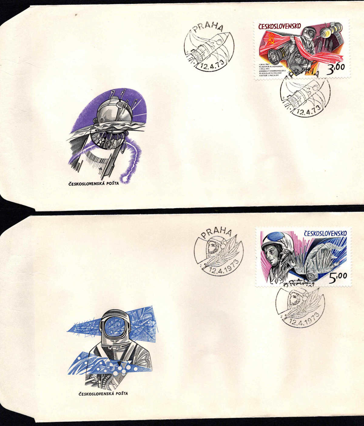 Čekoslovakija, keturi 1973 m. pirmos dienos vokai su MiNr 2132-2137