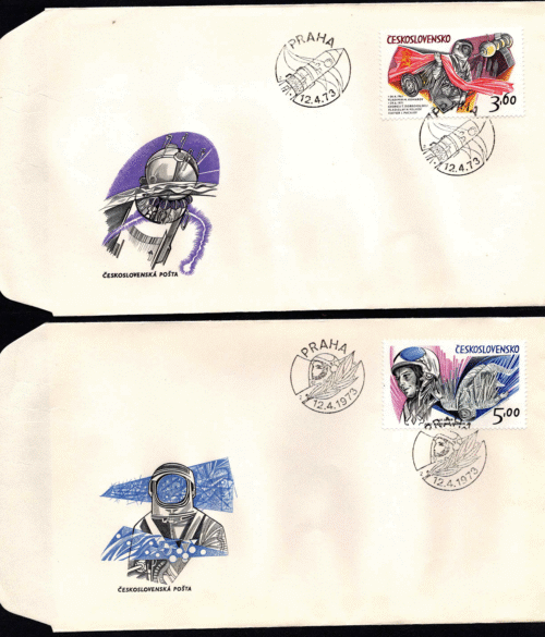 Čekoslovakija, keturi 1973 m. pirmos dienos vokai su MiNr 2132-2137