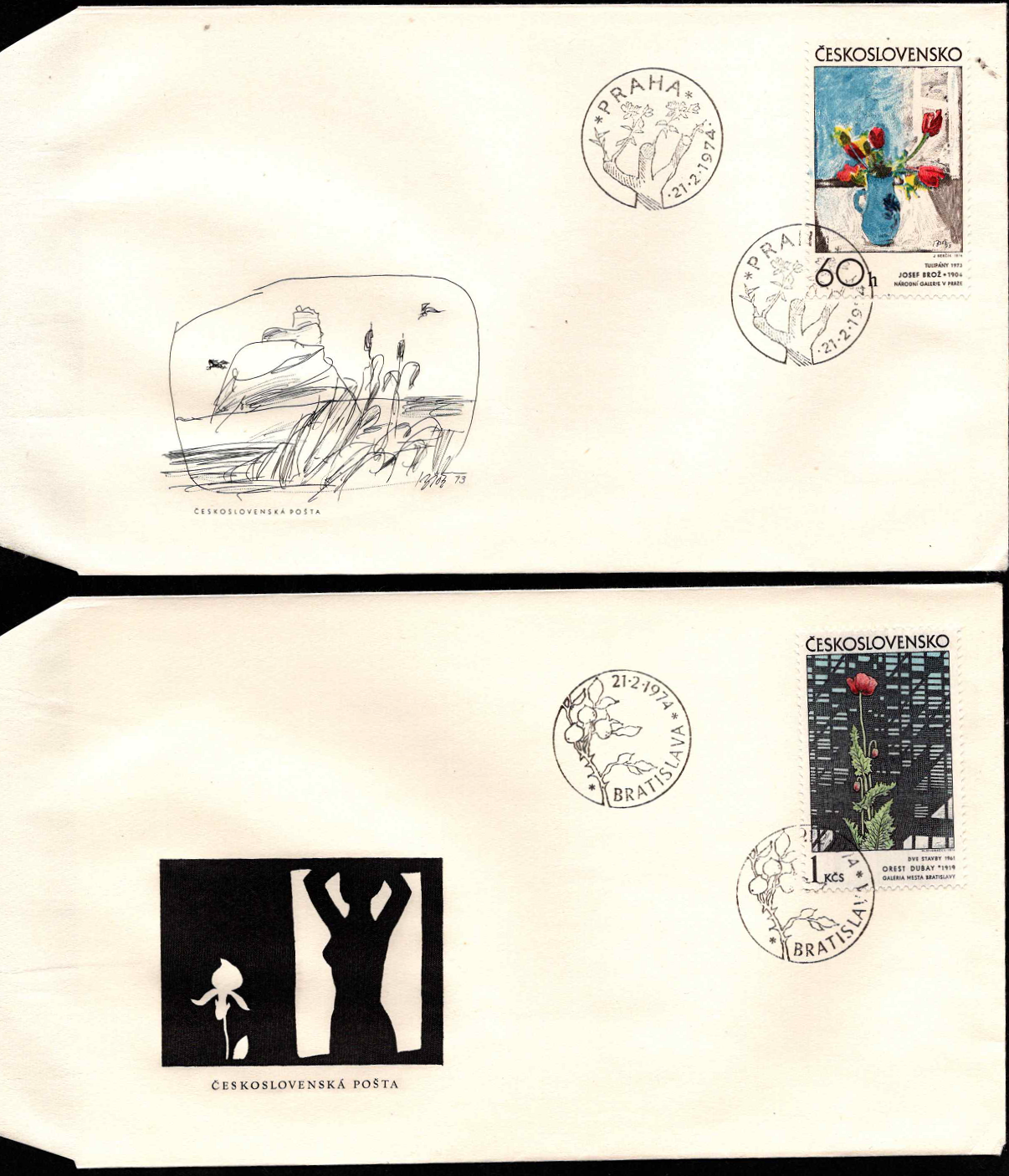 Čekoslovakija, du 1974 m. pirmos dienos vokai su MiNr 2185-2188