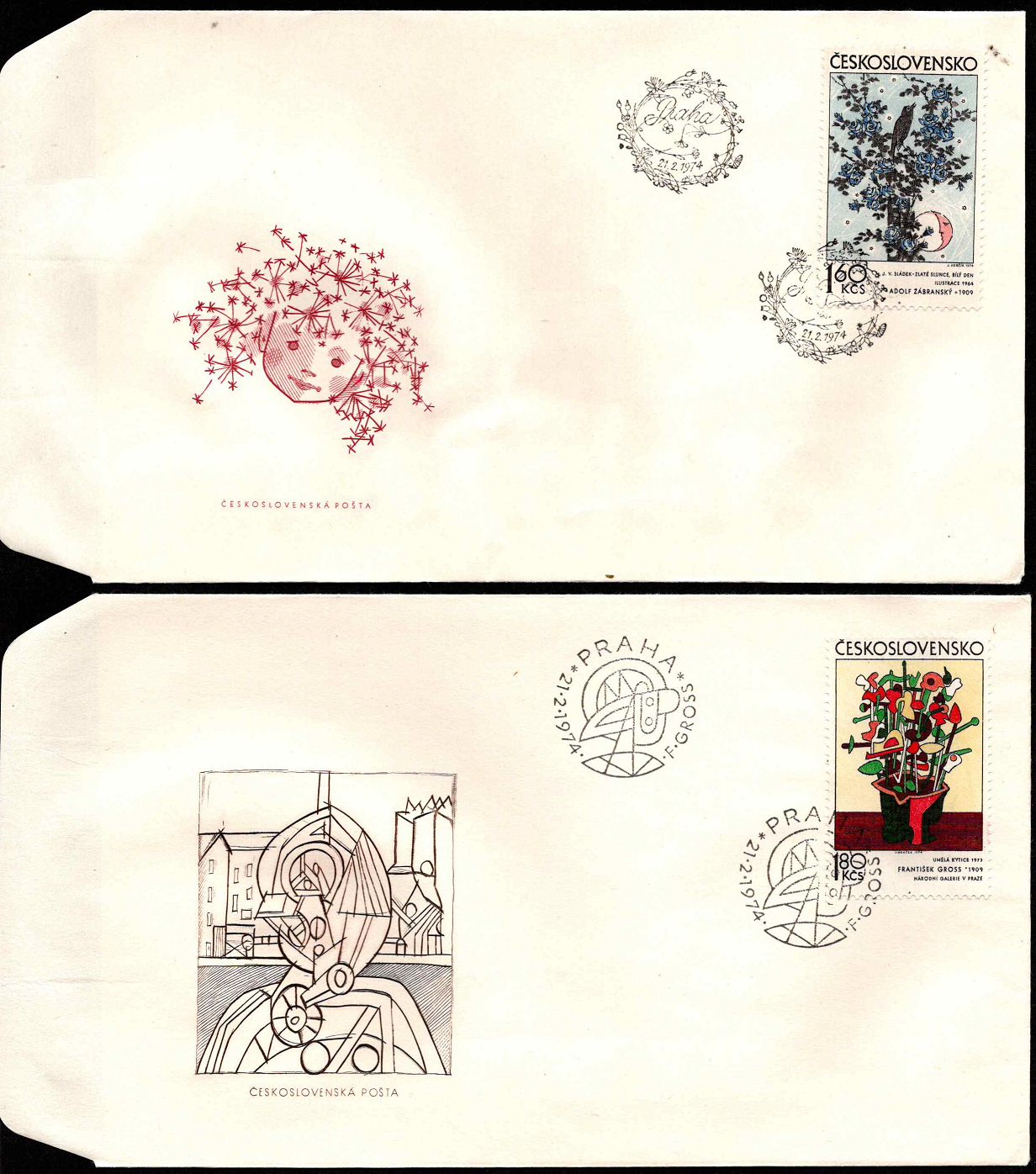 Čekoslovakija, du 1974 m. pirmos dienos vokai su MiNr 2185-2188