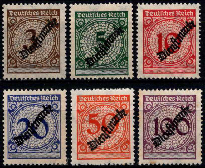 Vokietijos Reichas, tarnybiniai, pilna serija, MiNr 99-104 MLH*/MH*