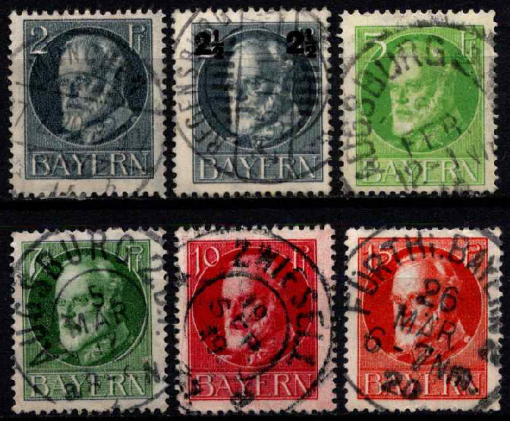 Senoji Vokietija, Bavarija, pilna serija, MiNr 110-115 (A) Used (O)