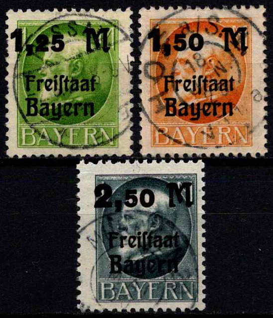 Senoji Vokietija, Bavarija, pilna serija, MiNr 174-176 (A) Used (O) Senoji Vokietija, Bavarija, pilna serija, MiNr 174-176 (A) Used (O)