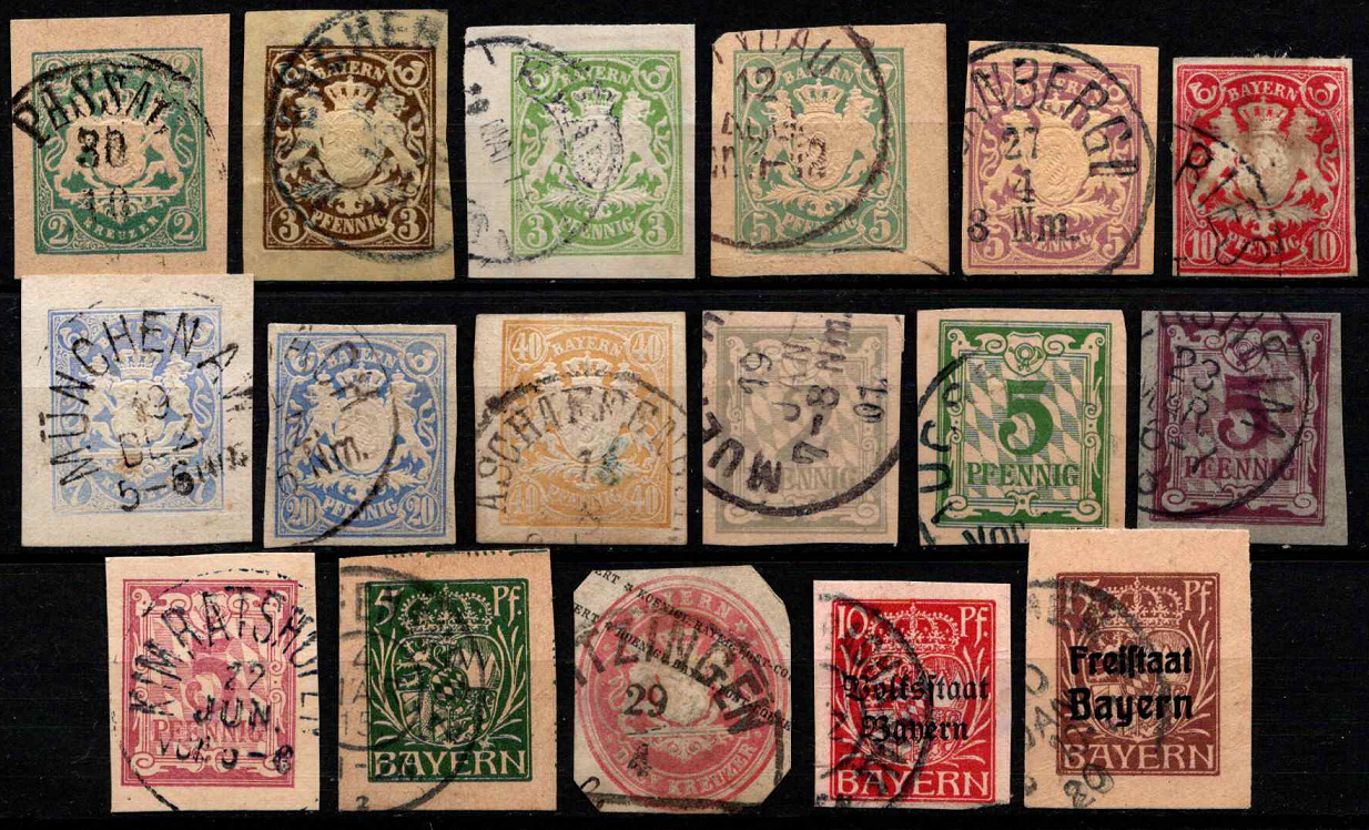 Senoji Vokietija, Bavarija, ženklai iš atvirlaiškių, Used (O)