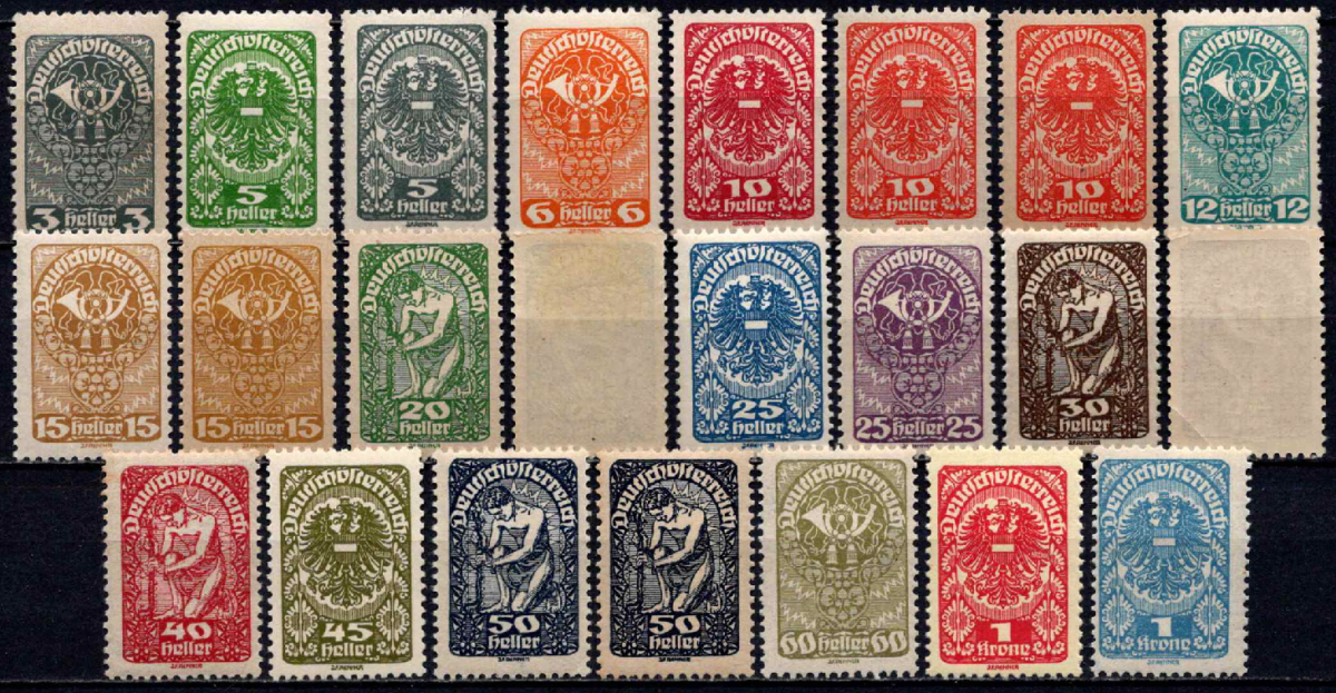 Austrija, pilna serija, MiNr 255-274 (x/y) MNH**/MH*