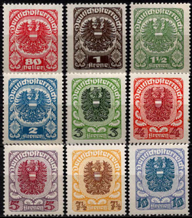 Austrija, pilna serija, MiNr 312-320 (x) MNH**