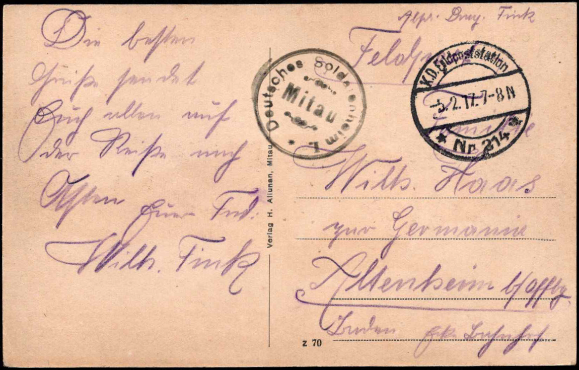 Vokietijos Reichas, Latvijos okupacija, 1917 m. Lauko paštas