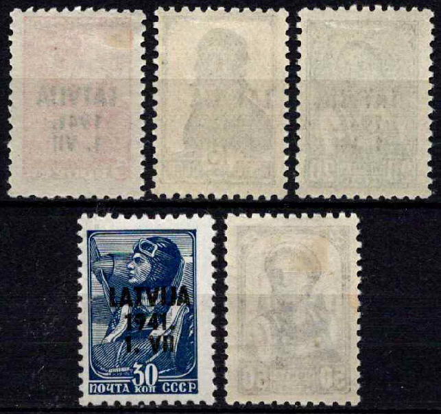 Vokietijos Reichas, Latvijos okupacija, MiNr 1-2, 4-6 MNH**/MLH*/MH*