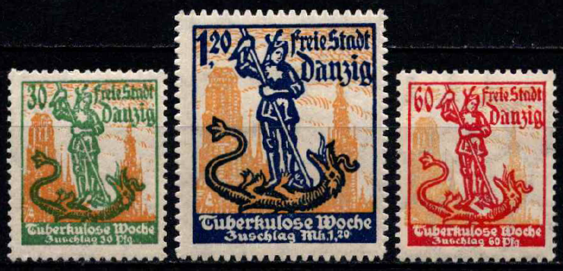 Laisvasis miestas Danzigas, pilna serija, MiNr 90-92 MLH*