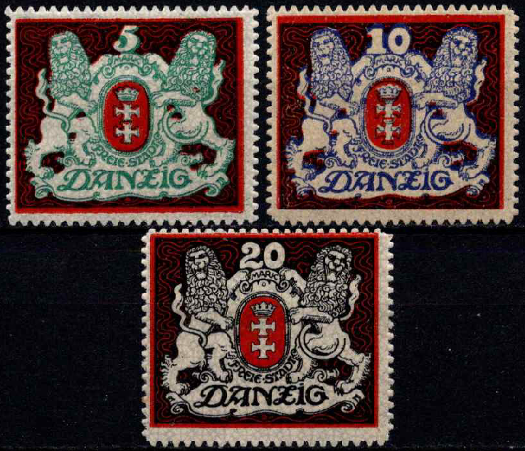 Laisvasis miestas Danzigas, pilna serija, MiNr 87-89 MH*
