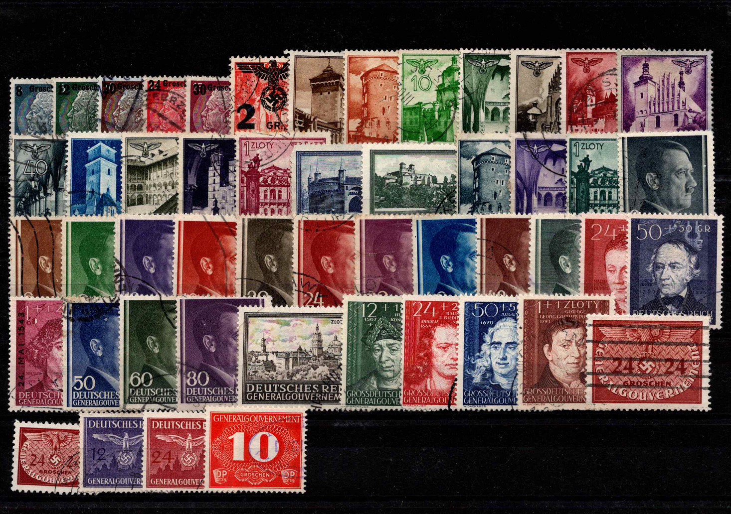 50 vnt. Vokietijos Reicho, Lenkijos (Generalgouvernement) okupacijos pašto ženklų pakuotė HF007