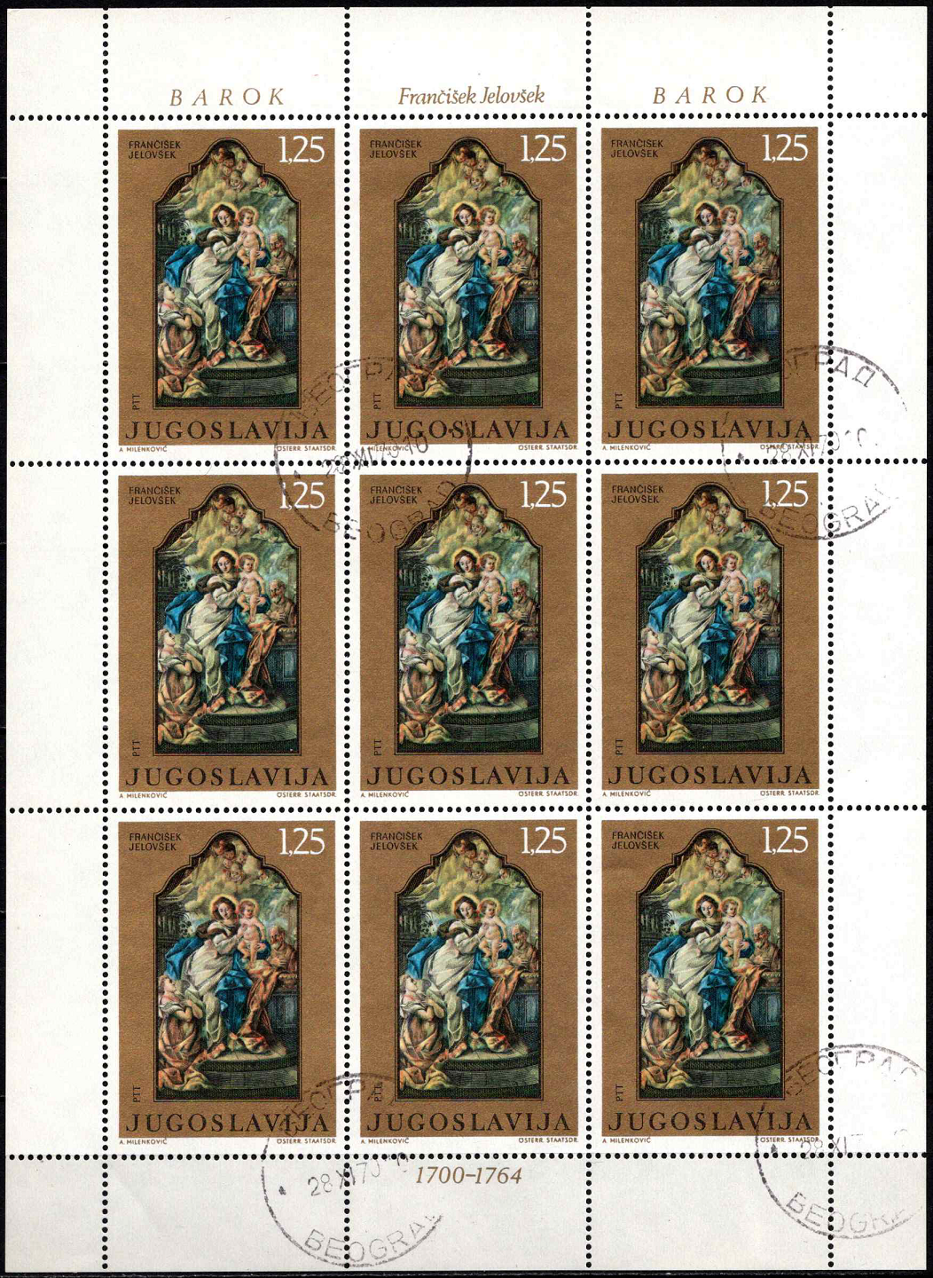 Jugoslavija, pilnas mažasis lapukas, MiNr 1402 Used (O)