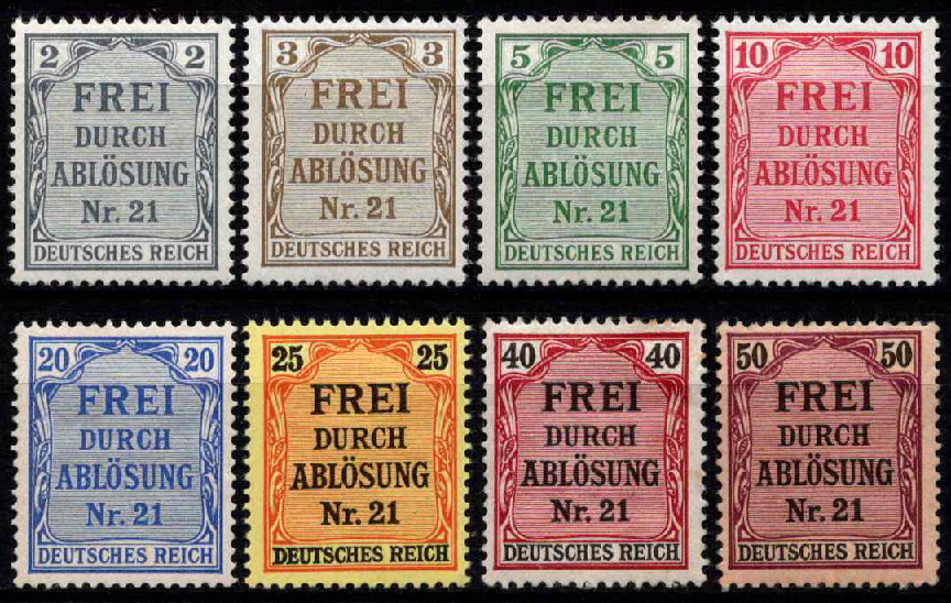 Vokietijos Reichas, tarnybiniai, pilna serija, MiNr 1-8 MLH*/MH*