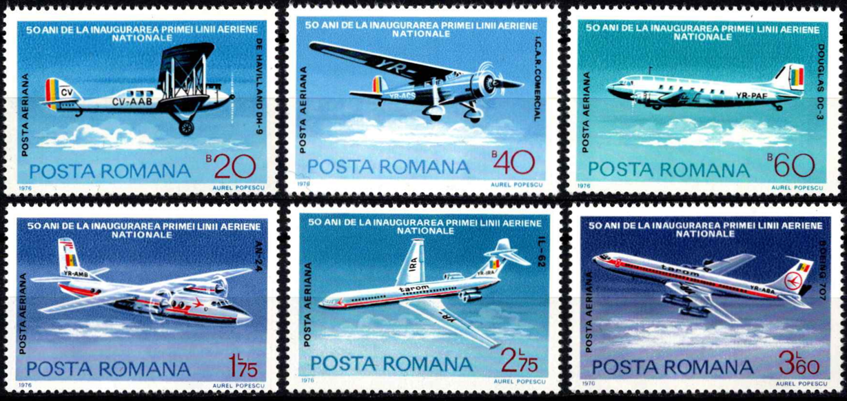 Rumunija, pilna oro pašto serija, MiNr 3343-3348 MNH**